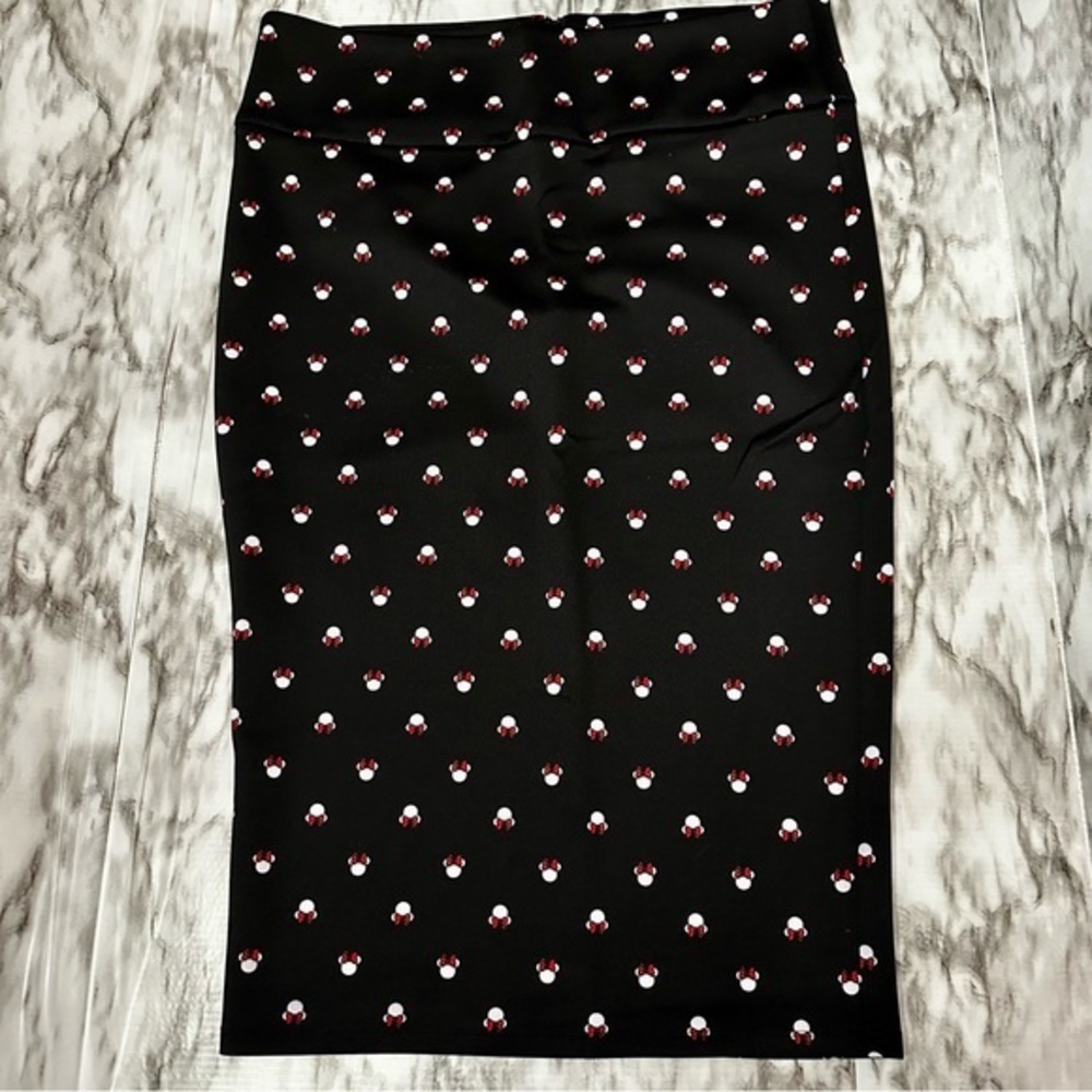 Disney Black Minnie Mouse Polka Dots Back Zip Pencil Skirt Playful Working Girl